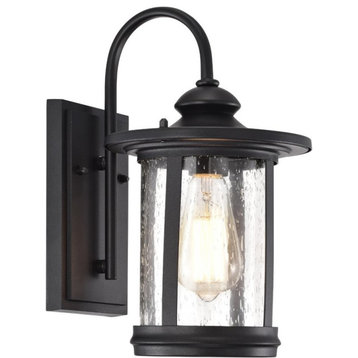 CHLOE Cole Transitional 1 Light Textured Black Outdoor Wall Sconce 12" Height