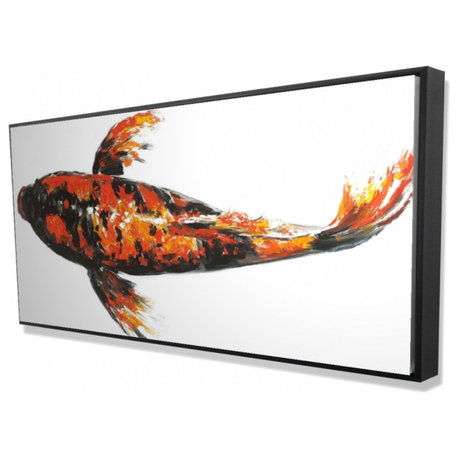 Red Butterfly Koi Fish, Framed Print On Canvas, 60"