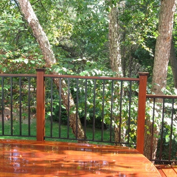 Elevated curved Ipe deck in Herndon, VA, with spiral staircase.