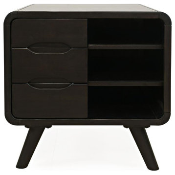 Marlowe Mid-Century Modern 24 Curved End Table with Storage Drawers, Dark...
