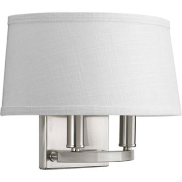 2-Light Wall Sconce Brushed Nickel Finish With Fabric Shade