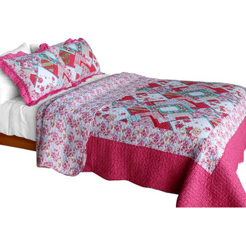 Rose Garden Cotton 3PC Vermicelli-Quilted Printed Quilt Set (Full/Queen Size)