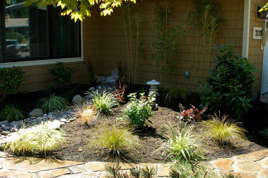 This is an example of a mid-sized asian partial sun front yard landscaping in Seattle.