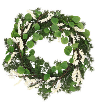 Loveren 25.5" Eucalyptus and Pine Artificial Wreath, Green and White
