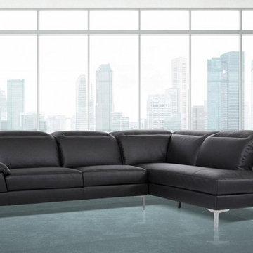 Modern Black Bonded Leather L Shape Sectional Sofa