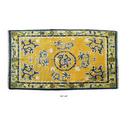 Unique Handmade Yellow Base Blue Dragon Graphic Rug / Carpet - Rugs