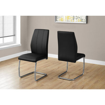 Dining Chair - 2Pcs / 39"H / Black Leather-Look / Chrome