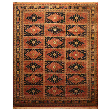 Apricot Midnight Blue Color Persian Rug, 7'9"x9'9"