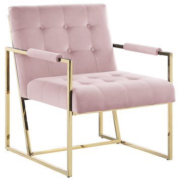 Louie Modern Arm Chair with Gold Frame, Pink