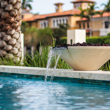 Custom Van Kirk Fountain with Fire Bowl For Straight Line Lap Pool in Fort Laude