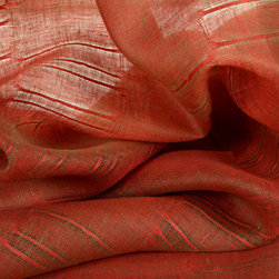 Linen Sheer Horizontal Stripe Drapery in Scarlette/Olive - Drapery Fabric