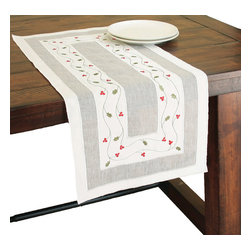 Xia Home Fashions - Classic Holly Embroidered Christmas Mini Table Runner, 12"x28" - Table Runners