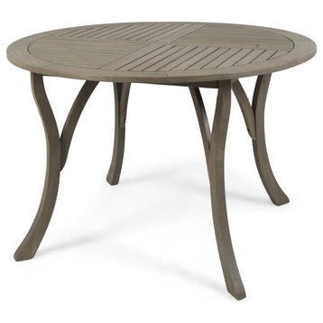 GDF Studio Adn Outdoor 47" Round Acacia Wood Dining Table, Gray