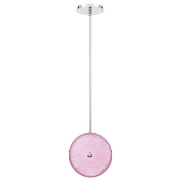 10 Inch 10W 1 LED Small Pendant-Chrome Finish-Pink Glass Color - Pendants
