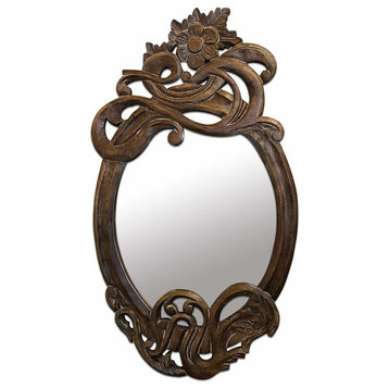 DecorShore Antique Art Nouveau Style Hand Carved Wood Decorative Wall Mirror