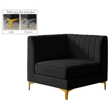 Alina Velvet Upholstered Modular Corner Chair, Black