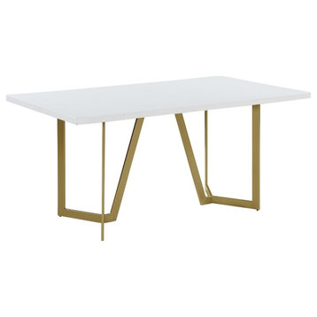 64 x 38 White Wood Top Dining Table with Gold Painted Base