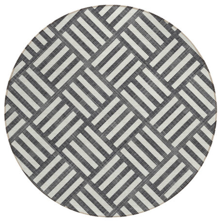 Machine Washable Indoor/Outdoor Chantille ACN620 Black 8' x 8' Round Rug