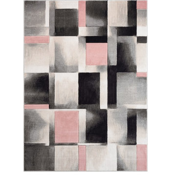 Well Woven Good Vibes Louisa Modern Geometric Blocks Blush Pink 5'3"x7'3" Rug