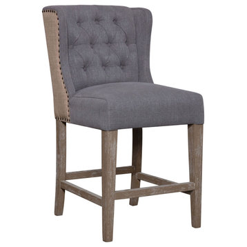 Reilly Two-Toned Jute and Light Grey Performance Linen Wingback Counter Stool