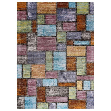 Modway Success 94.5x122" Nyssa Abstract Geometric Mosaic Area Rug in Multi-Color