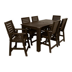 Highwood USA - Weatherly 7-Piece Rectangular Counter-Height Dining Set, Weathered Acorn, Weathe - Outdoor Pub And Bistro Sets