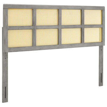 Modway Luana Cane Rattan and Rubberwood Queen Headboard in Gray