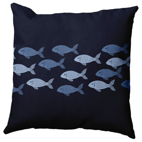 Fish Line, Animal Print Pillow, Navy Blue, 20"x20"