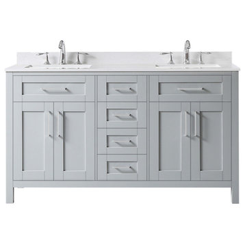 OVE Decors Tahoe 60" Vanity, Dove Gray With Yves Cultured Marble Top