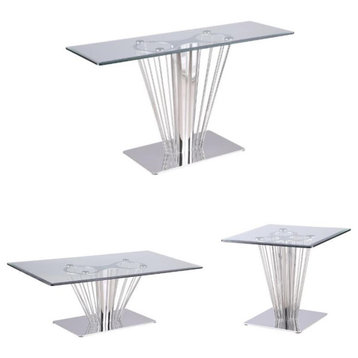 Home Square 3-Piece Set with Glass Table & Lamp Table & Sofa Table in Clear
