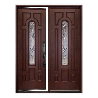 Left Hand, In-Swing, Dark Mahogany Entry Fiberglass Door, 280B, 30”x30"x80"  - Traditional - Front Doors - by Door Destination | Houzz