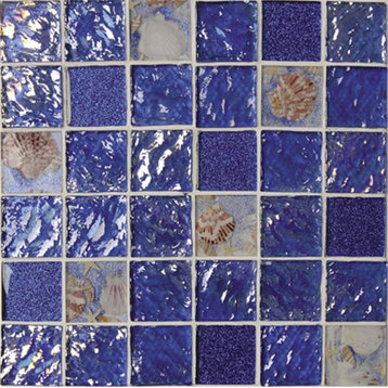 Intrend Tile 2 x 2 Rhapsody In Blue Glass Square Ocean Blue And Sea Shell Color