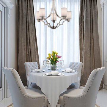 Textile Argyle 5-Light Chandelier, Cylinder With Flat Rim, White Fabric Shade in