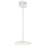 elan - elan Jeno LED Mini Pendant 83962WH White - Simple looks can be eye-catching too. Jeno's White Finish and White Acrylic Diffuser work together with the disc shape and conical fixture top detail to create a Pendant that provides functional illumination and a focal piece.