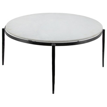 Metal, 34x15" Side Table With Marble Top, Black