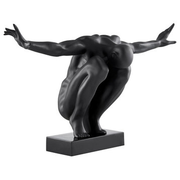 Saluting Man Resin Handmade Sculpture, Black, Large