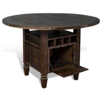 54" Rustic Farmhouse Round Counter Height Dining Table with Wine Rack Storage