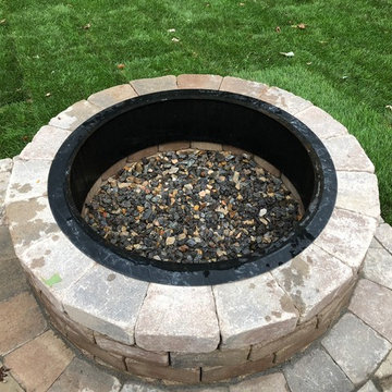 Unilock Brussels Patio, Steps & Landing ft. Unilock Sunset Round Firepit Install