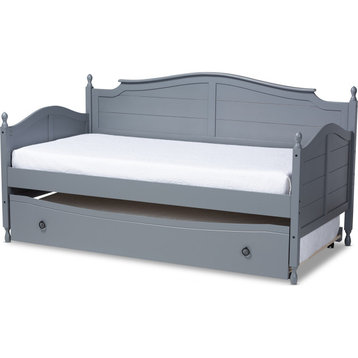 Mara Daybed With Roll-Out Trundle Bed, Gray, Twin