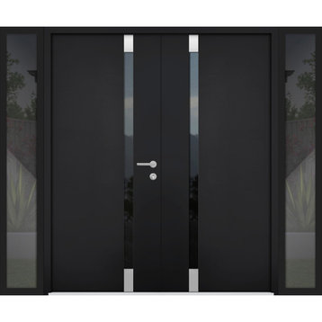 Exterior Entry Steel Double Doors /Cynex 6777 Black /16+72+16x80 Left Outswing