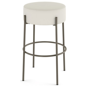 Amisco Clovis Counter and Bar Stool, Off White Faux Leather / Grey Metal, Counter Height