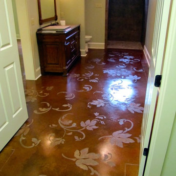 Stenciled Concrete - Bathroom floor leaves