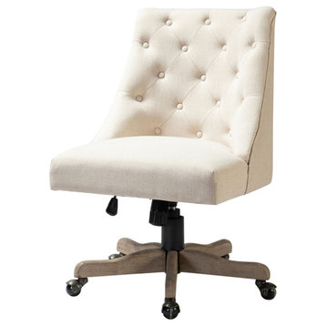 Swivel Task Chair With Tufted Back, Beige