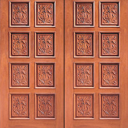 Prehung Double Door, Hand Carved 8-Panel in Mahogany - Front Doors