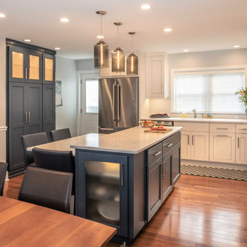 Modern Two-Tone Kitchen Remodel | Crisp White Quartz & Modern Geometric Tilework