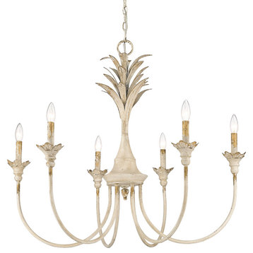 Golden Lighting 0846-6 AI Lillianne 6 Light Chandelier, Antique Ivory