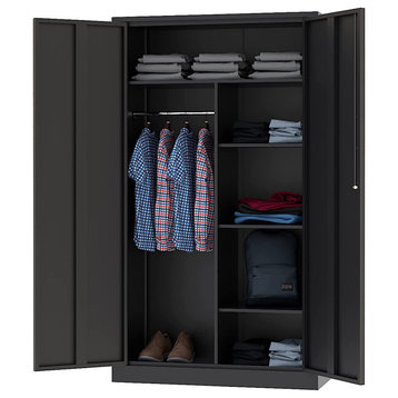 Metal Storage Cabinets Locker, 72" Steel Storage Freestanding Wardrobe, Black, 182.8*90*45cm