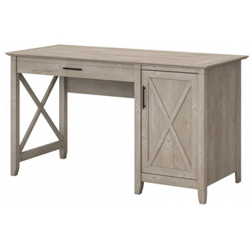 Farmhouse Desk, Pull Out Drawer With Flip Down Front & Side Door, Washed Gray