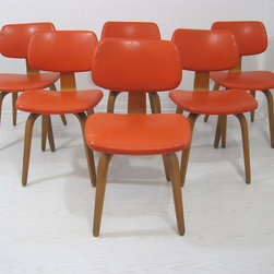 Set of 6 Mid-Century Orange Thonet Chairs - SOLD - Dining Chairs