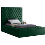 Meridian Furniture - Bliss Velvet Upholstered  Bed, Green, Twin - Extend elegance to the bedroom with this Bliss Green velvet bed. This bed has a rich look, with deeply tufted upholstery along its upper platform perimeter and headboard, ensuring that it is a good fit in modern bedroom themes. Storage rails and footboard are included to ensure maximum versatility, and the bed comes with full slats, so you can use it without a box spring. The green velvet fabric used in its design makes it easy to integrate alongside other furnishings.